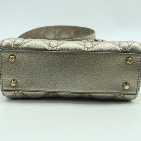 100% Authentic DIOR Lady Gold Leather Satchel Bag - Picture 7 of 12